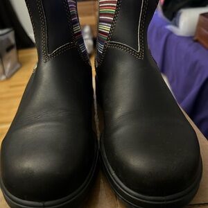 Blundstone Black Leather Chelsea Boots with Rainbow Stripe Panels